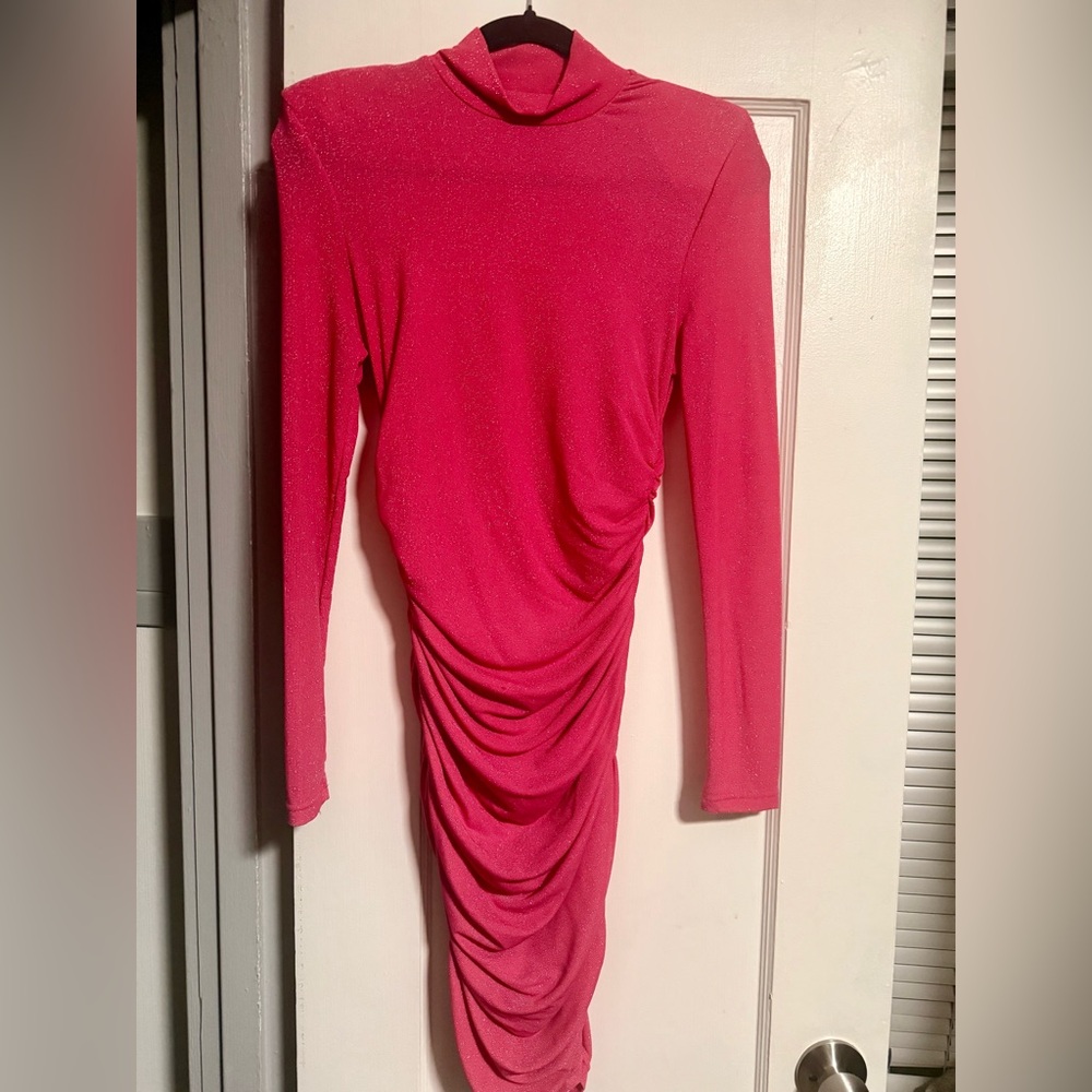 SHEIN Shimmering Pink Long Sleeve Dress